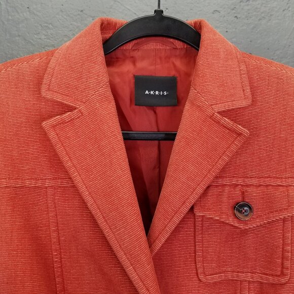 Akris Blazer Jacket Womens 8 Button Up Corduroy Crop Orange Coral Collared Camel - Picture 2 of 16